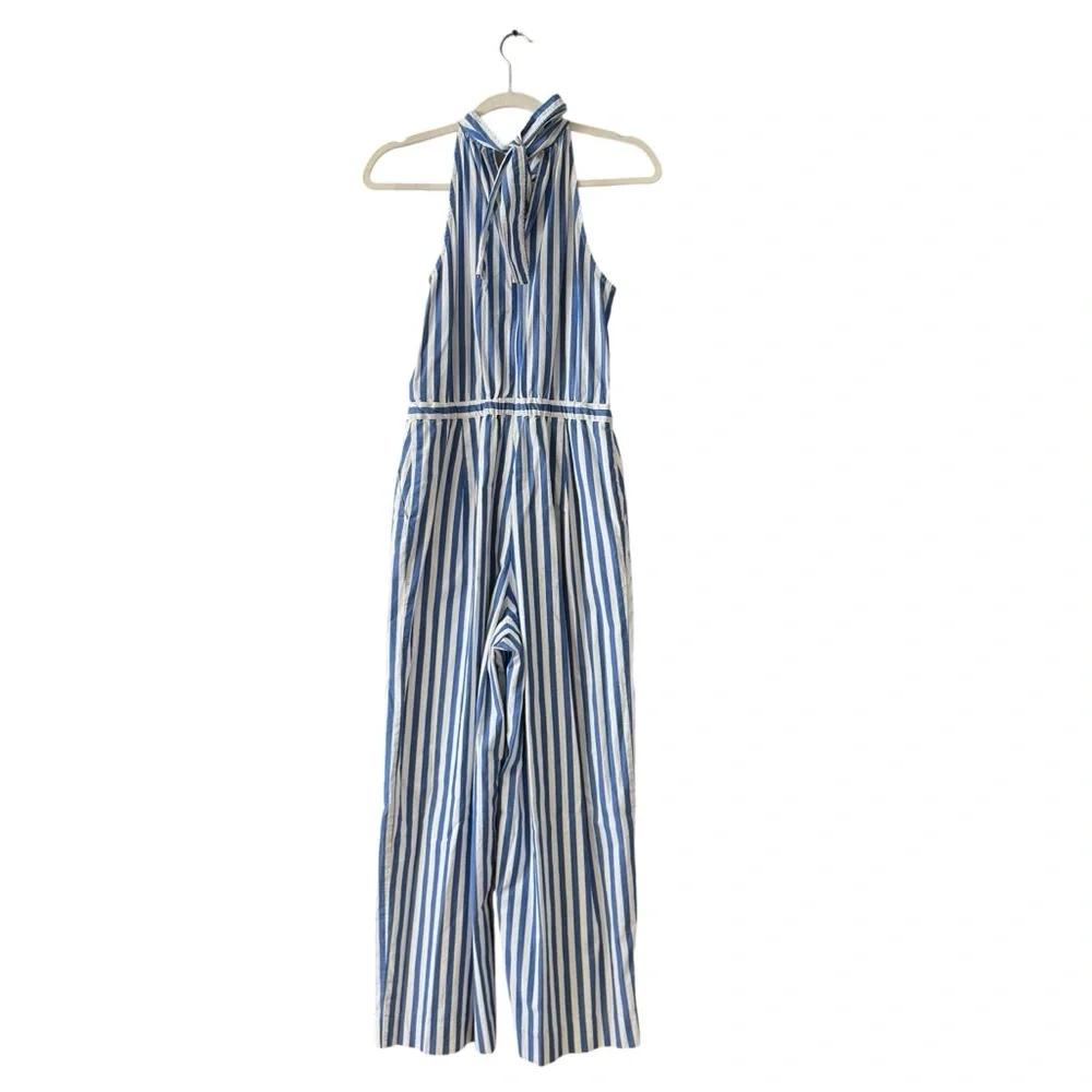 J.Crew Blue White Stripe Halter Jumpsuit‎ Coastal Nautical Size 2